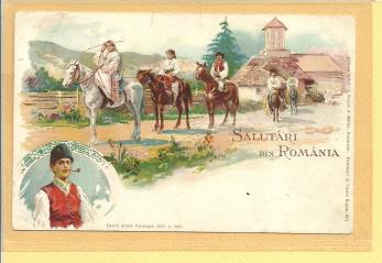 CARTE POSTALA, LITOGRAFIE, SALUTARI DIN ROMANIA, 1899