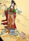 Piesă decorativă din lemn pictată manual. Zeița a Chinei.