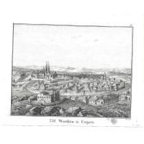 GRAVURA, Panorama orasului ORADEA " WARDEIN IN UNGARN " , autor Carl Hellfarth"s , 1828