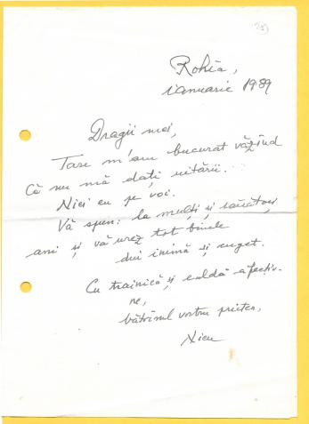 Nicu Steinhardt scrisoare catre Florin Albulescu, ianuarie 1989